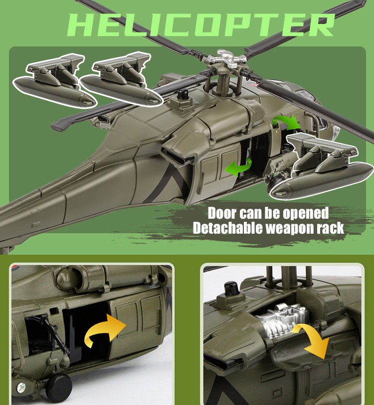 1:64 Black Hawk Gunship Model Helicopter Model with Sound and Light ...