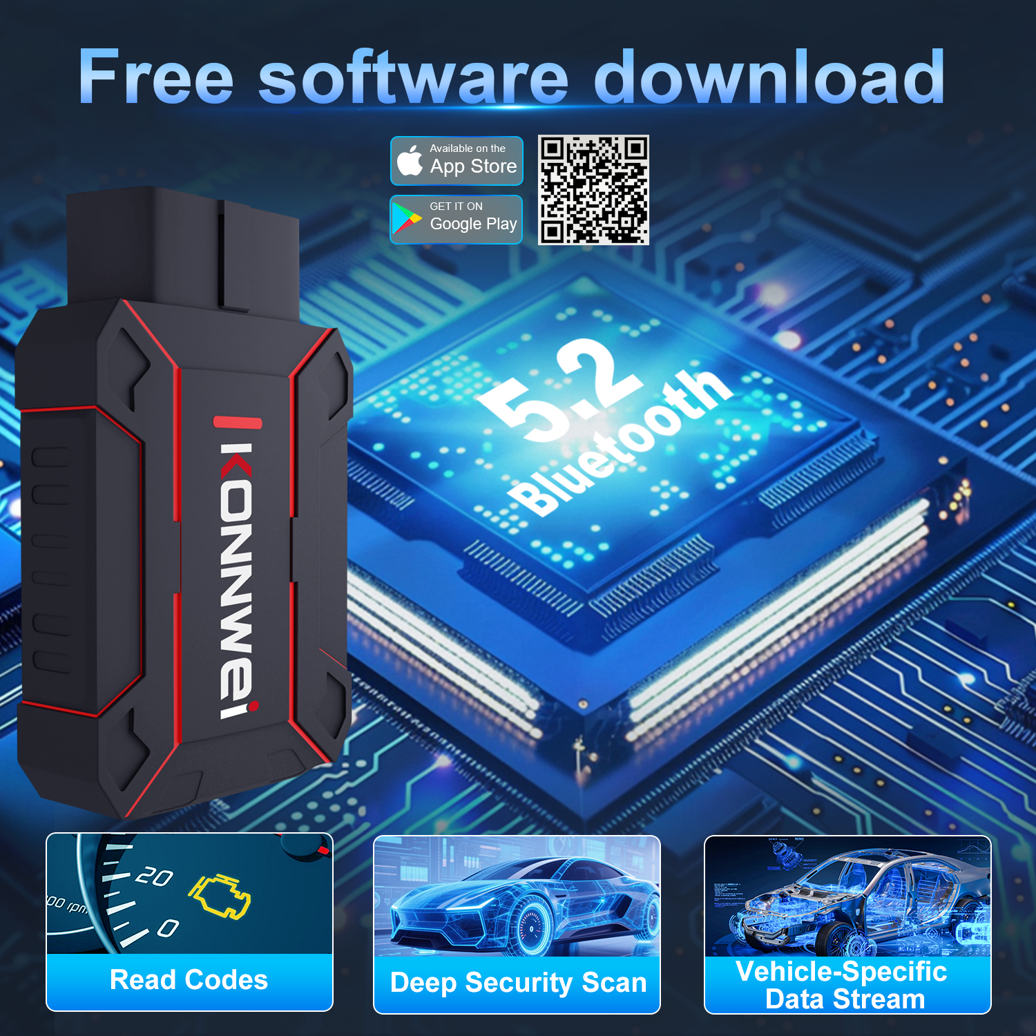 KONNWEI MAXOBD OBD2 Full System Car Diagnostic Tool BT 5.2 iOS OBDII ...