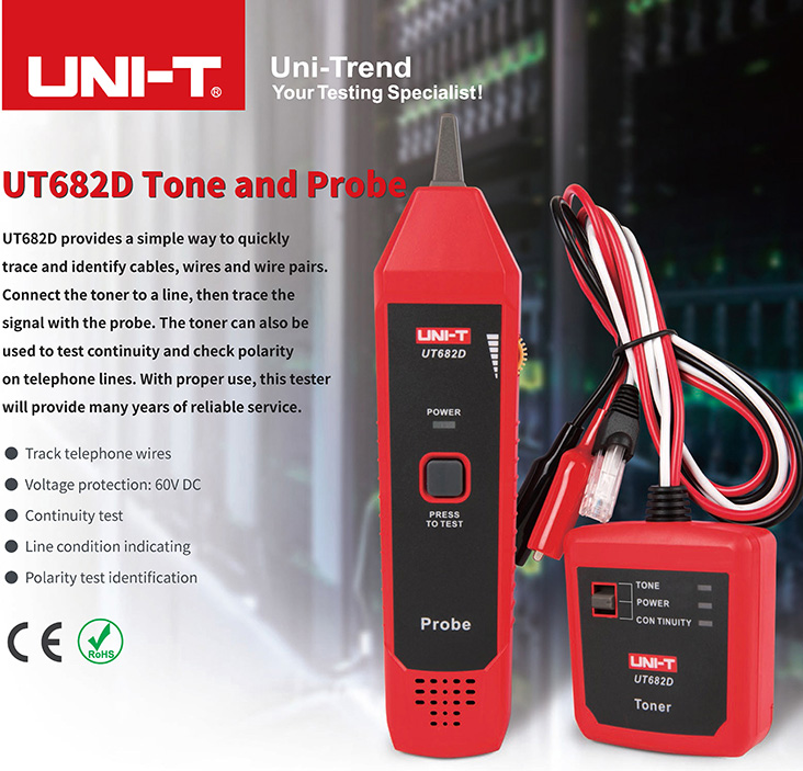 UNI-T UT682 Wire Tracker RJ11 RJ45 LAN Cable Coaxial Cable Tester ...