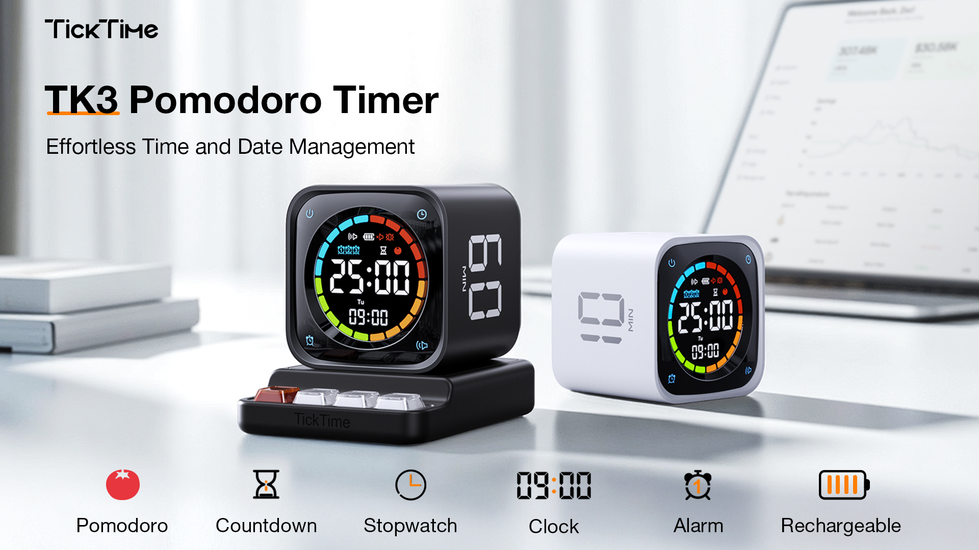 LLANO TK3 Smart Study Timer - 4-in-1 Large Display Digital Clock for ...