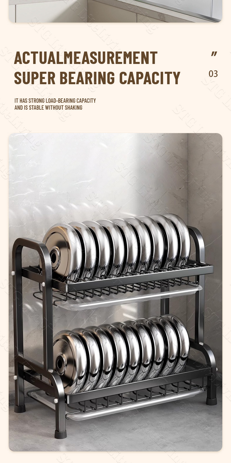 2/3 Tiers Dish Drainer Plate Drying Rack Stainless 53CM Dish Rack Steel ...