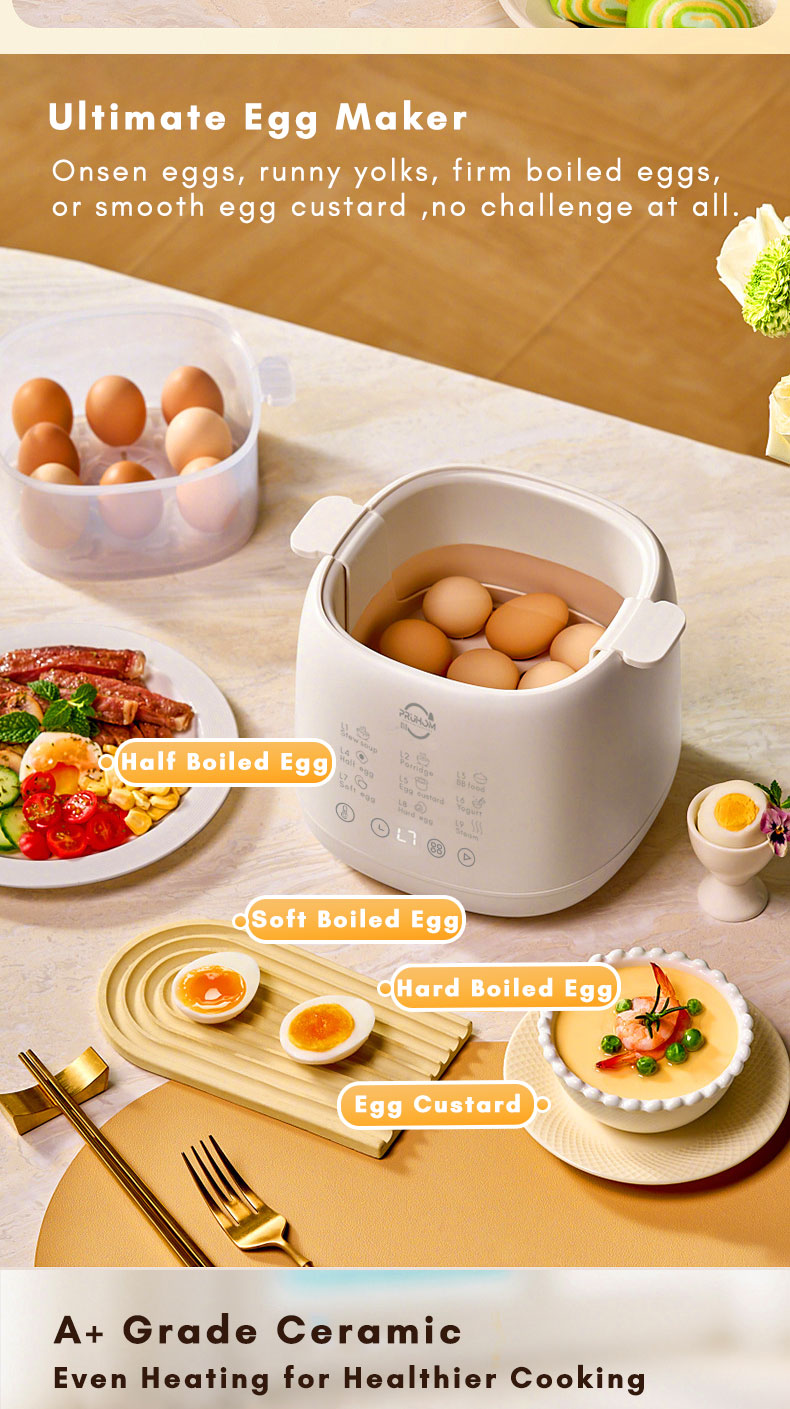 PRUHOM Menu Electric Stew Pot Rice Cooker Egg Boiler Steamer