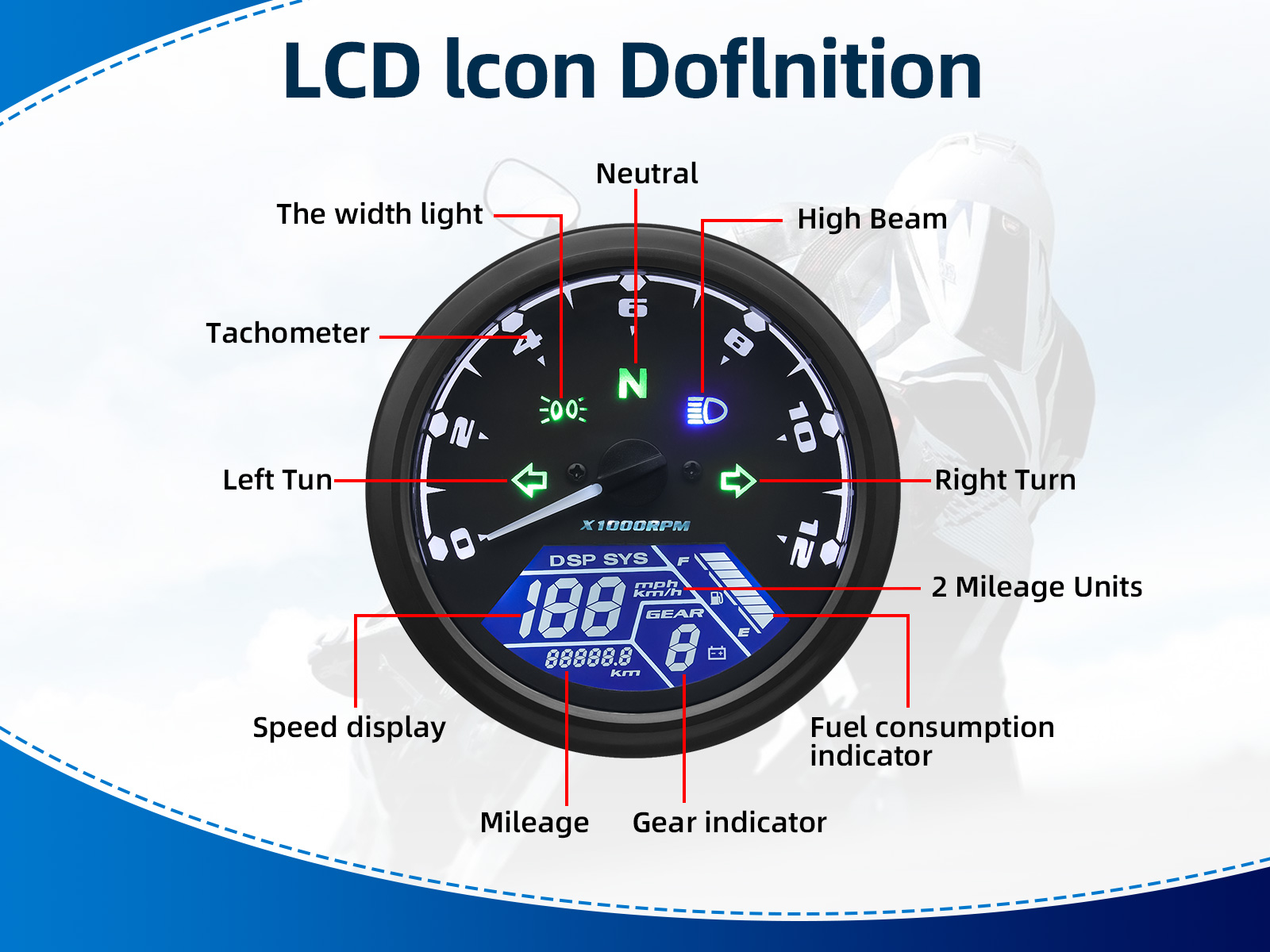 Motorcycle LCD Digital Speedometer Display 12000RPM Tachometer Mileage ...