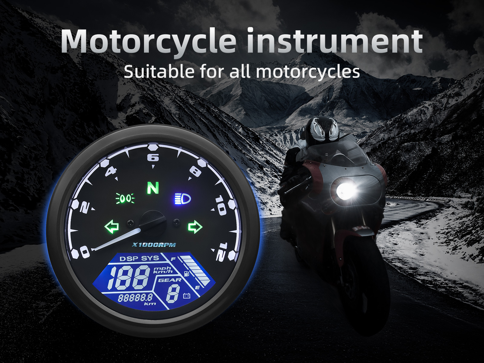 Motorcycle LCD Digital Speedometer Display 12000RPM Tachometer Mileage ...