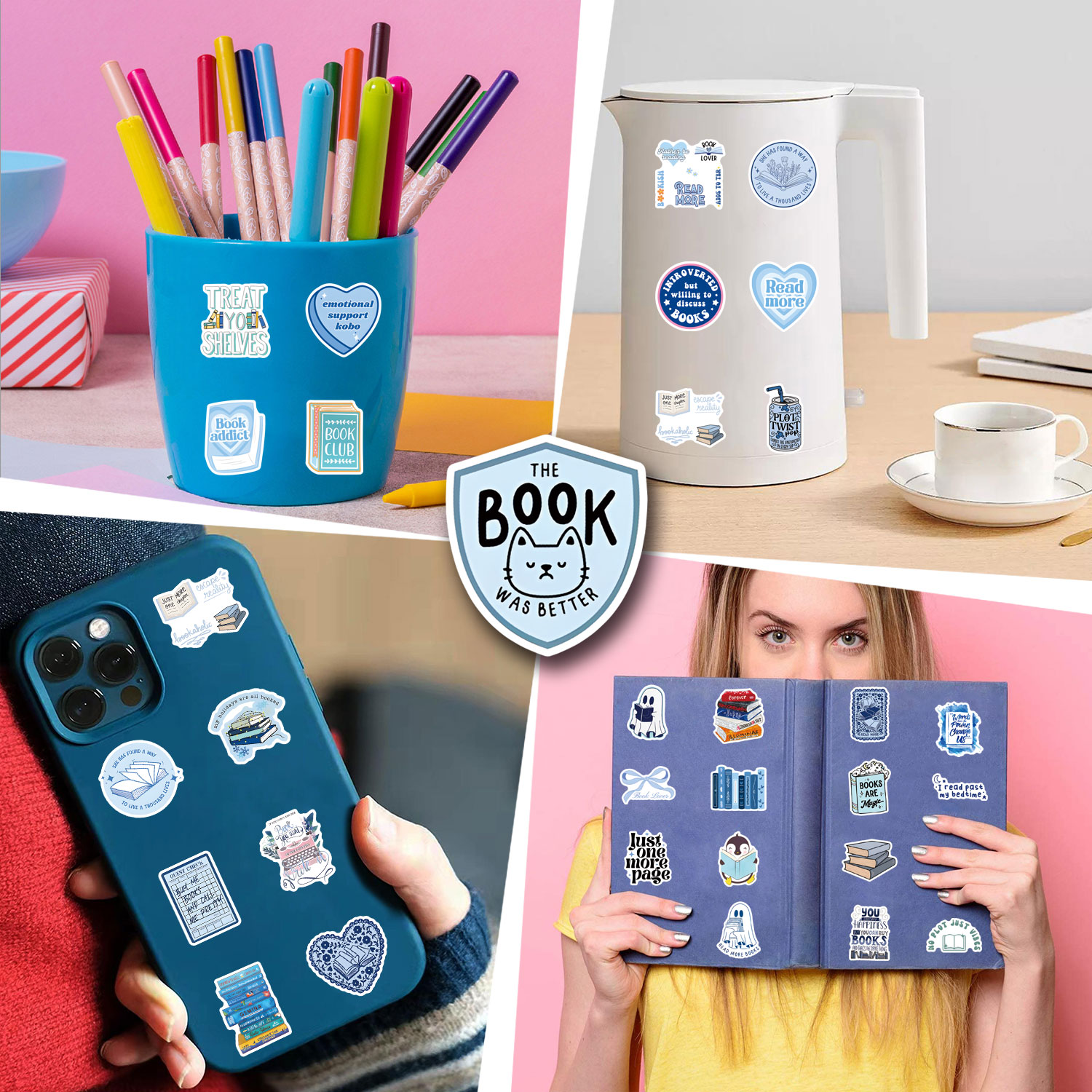 57PCS Blue Bookish Stickers Waterproof Decals for Laptop Ebook Reader ...