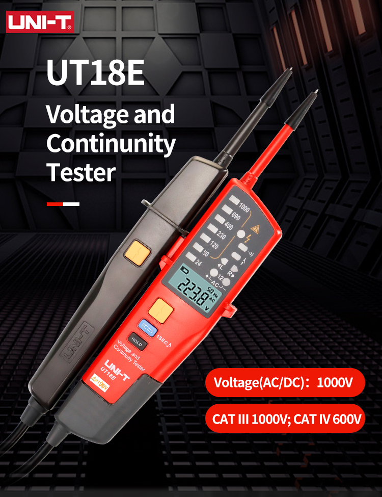 UNI-T UT18E AC DC 1000V Voltage Tester Continuity RCD Phase Rotation ...