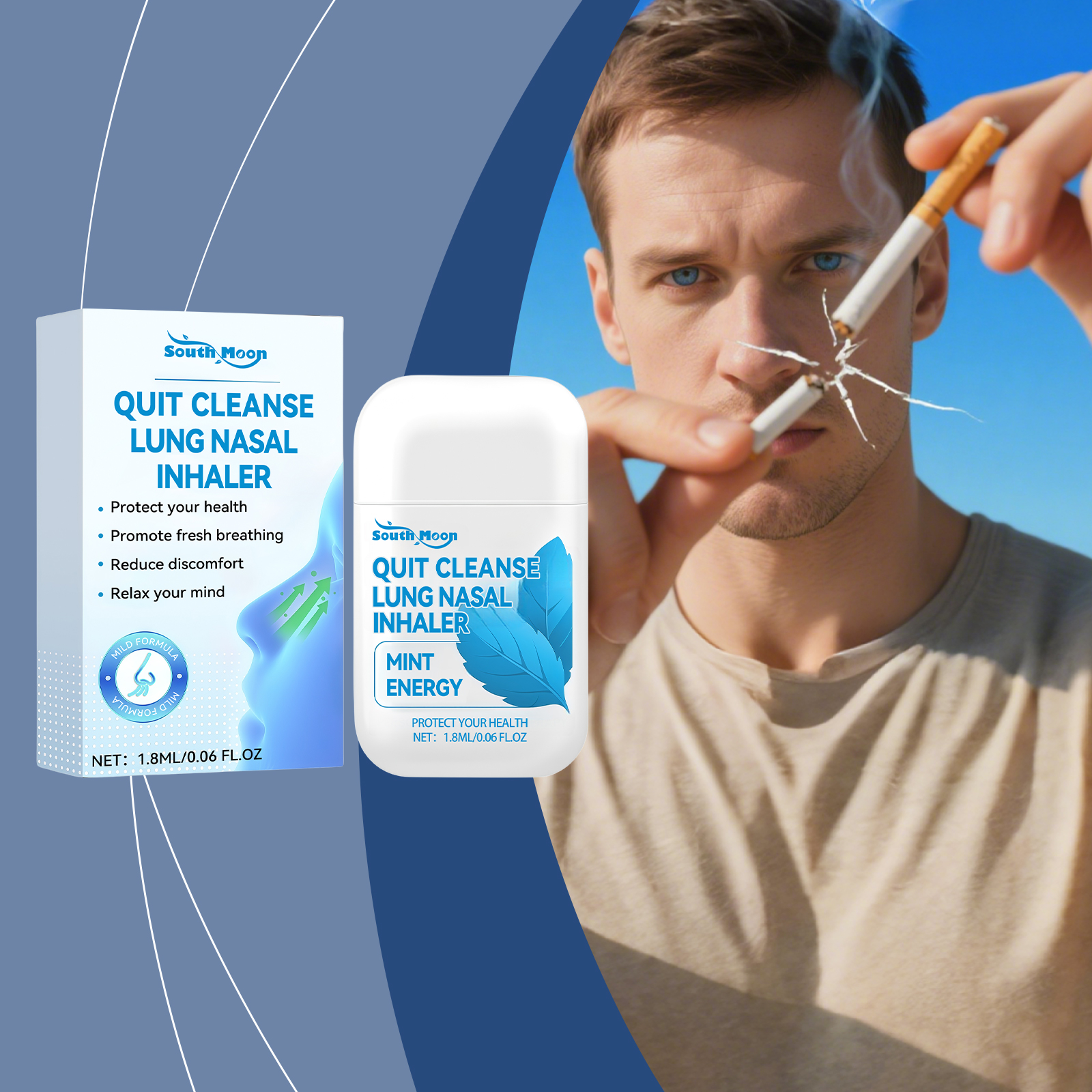 South Moon Quit Smoke Nasal Inhaler 1.8ml Natural Plant Components ...