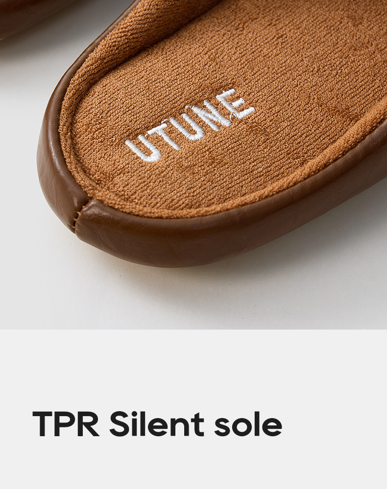 UTUNE Waterproof PU Leather Slippers for Home – Silent Anti-Slip TPR ...
