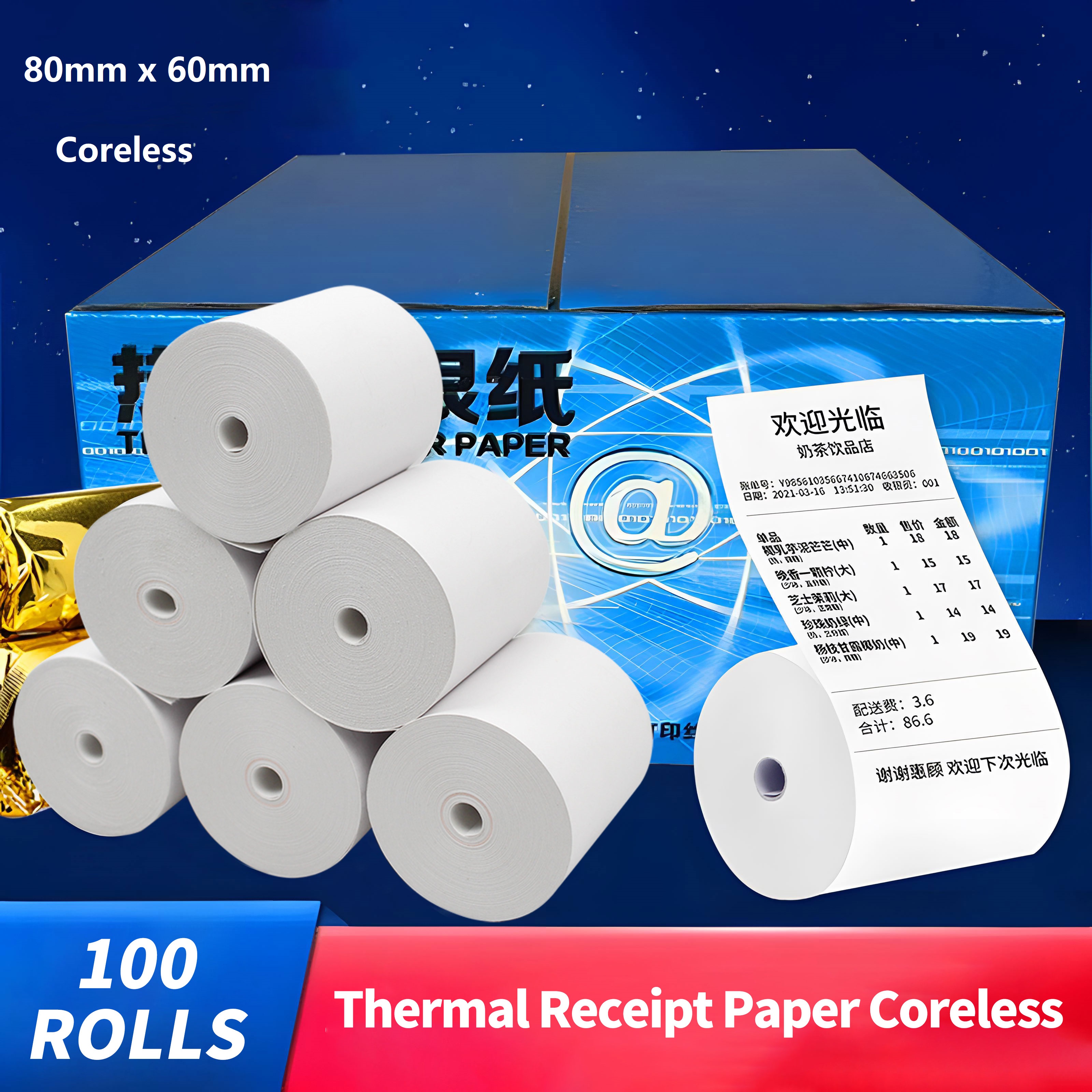 80mm x 60mm (100Rolls) Thermal Receipt Paper Rolls Kertas Resit Gulung ...