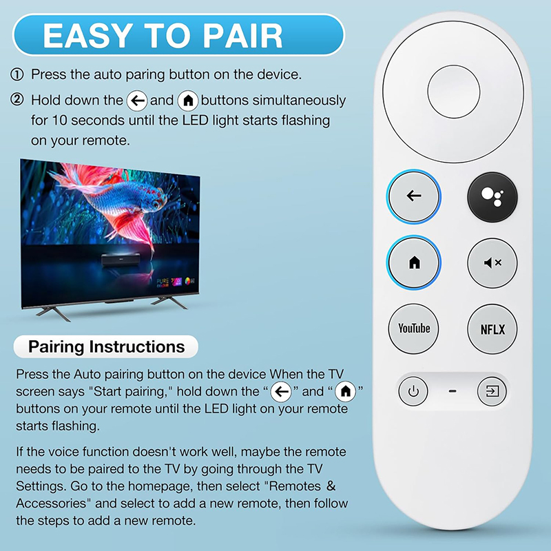 Voice-Activated Universal Remote for Google Chromecast 4K Snow ...