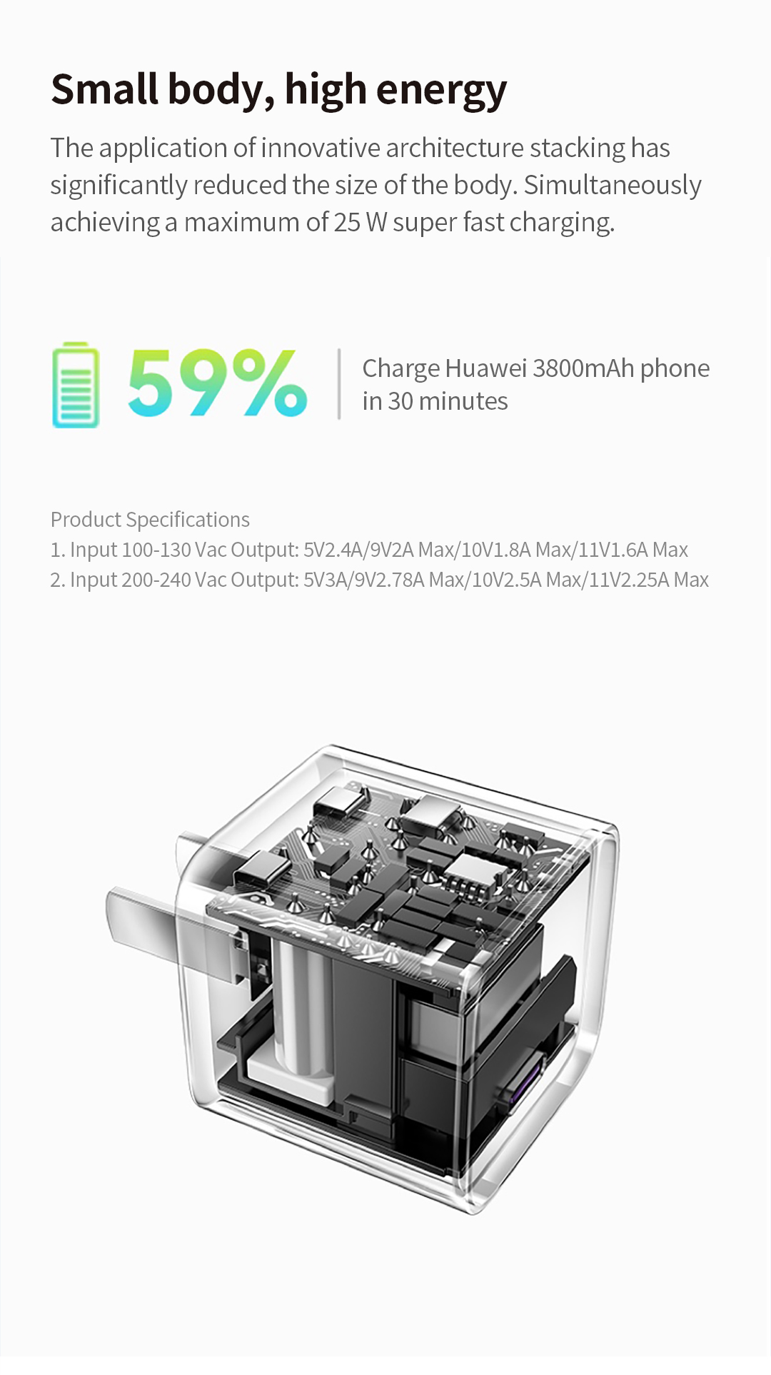HUAWEI 25W Mini SuperCharge Adapter with USB-C Cable | Official Compact ...