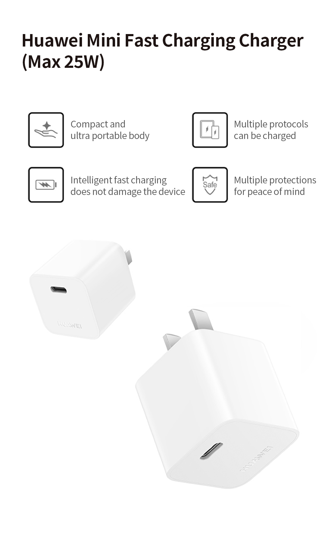 HUAWEI 25W Mini SuperCharge Adapter with USB-C Cable | Official Compact ...
