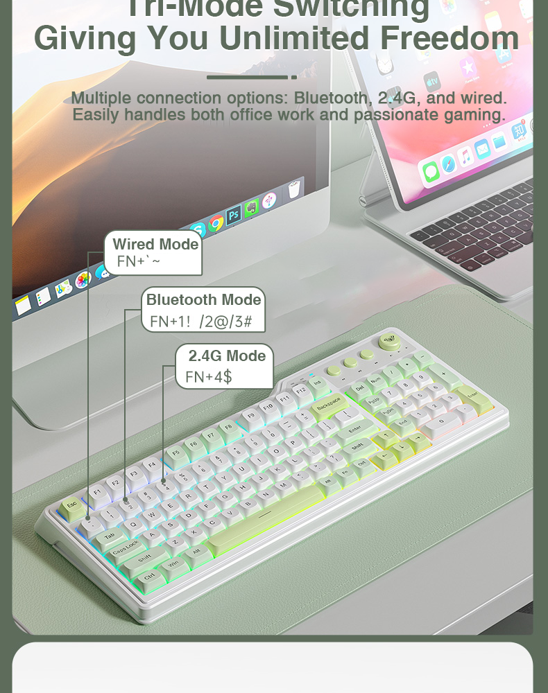 AULA F3099 Membrane Keyboard 99 Keys Tri-mode RGB Multi-function Roller ...