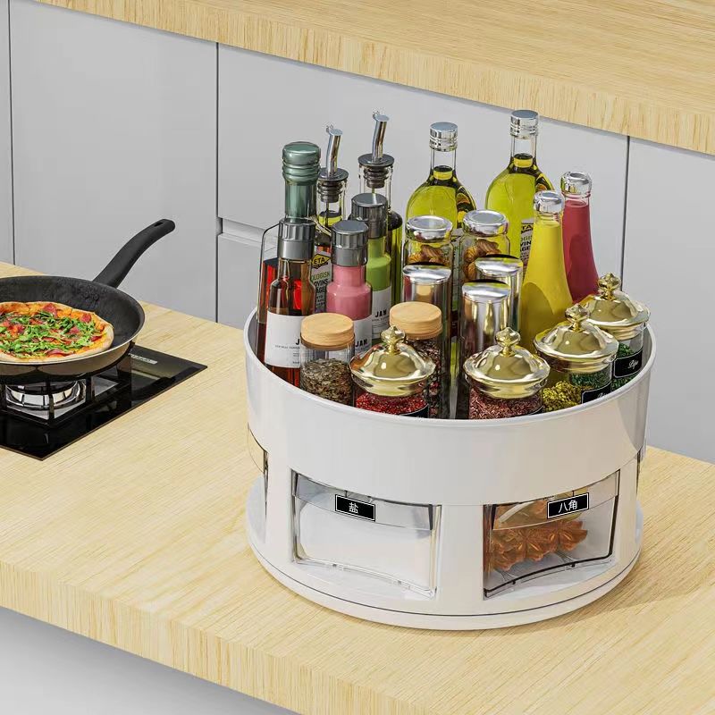 360° Rotating Spice Rack Seasoning Box Double Layer Rotatable Spice ...