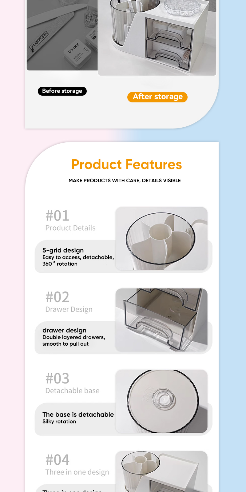 Manicure Tools Nail Art Multifunctional Rotating Storage Box Nail ...