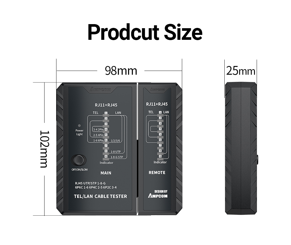 AMPCOM Updated Network Cable Tester LAN Cable Test Network Cable Tool ...