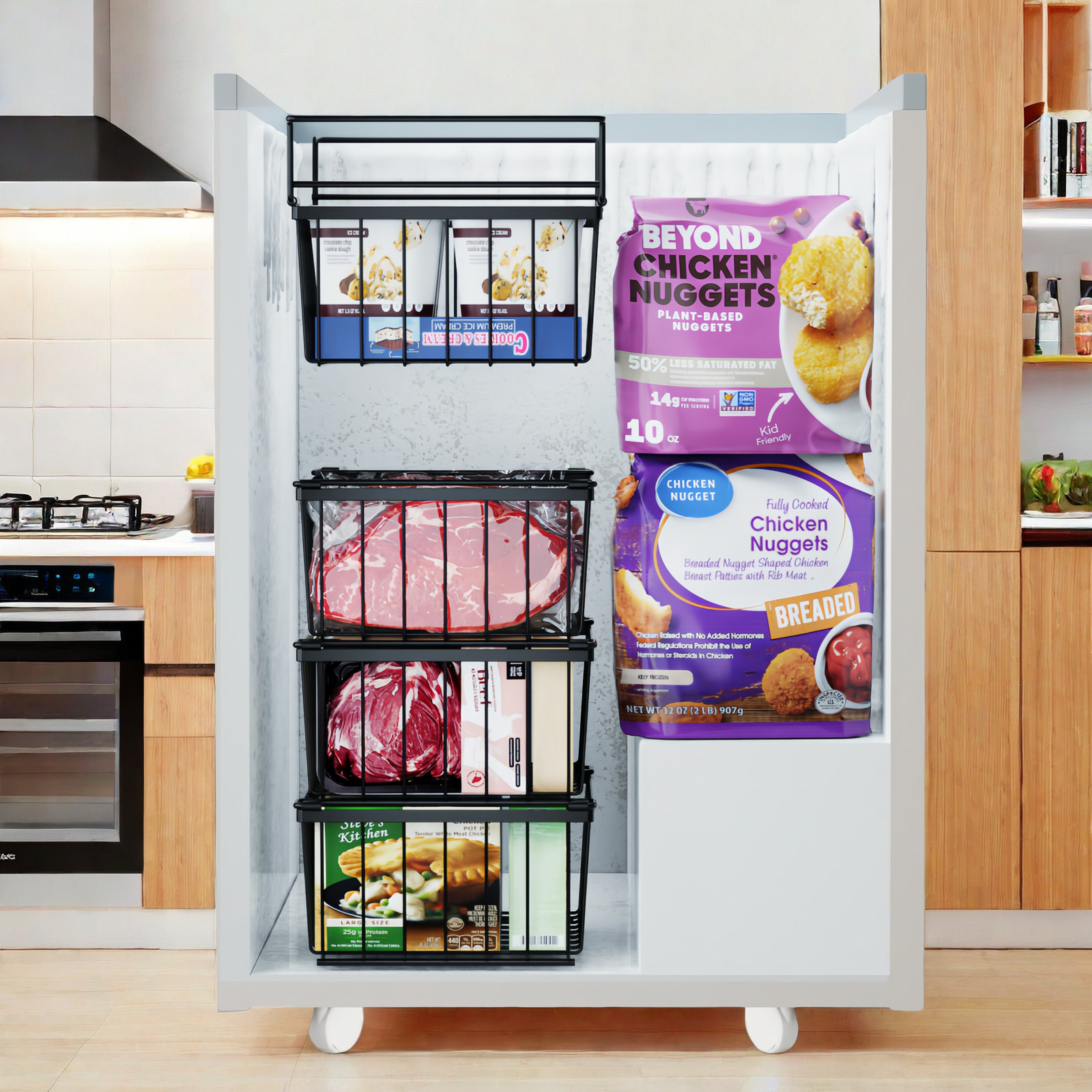 HSY 4-Pack Stackable Freezer Basket Space Saving Kitchen Storage Rack ...