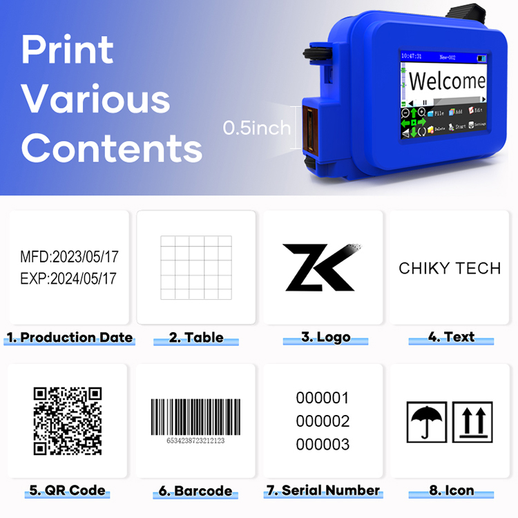 12.7mm Mini Portable Printer QR Bar Batch Code Date Number Logo Expiry ...