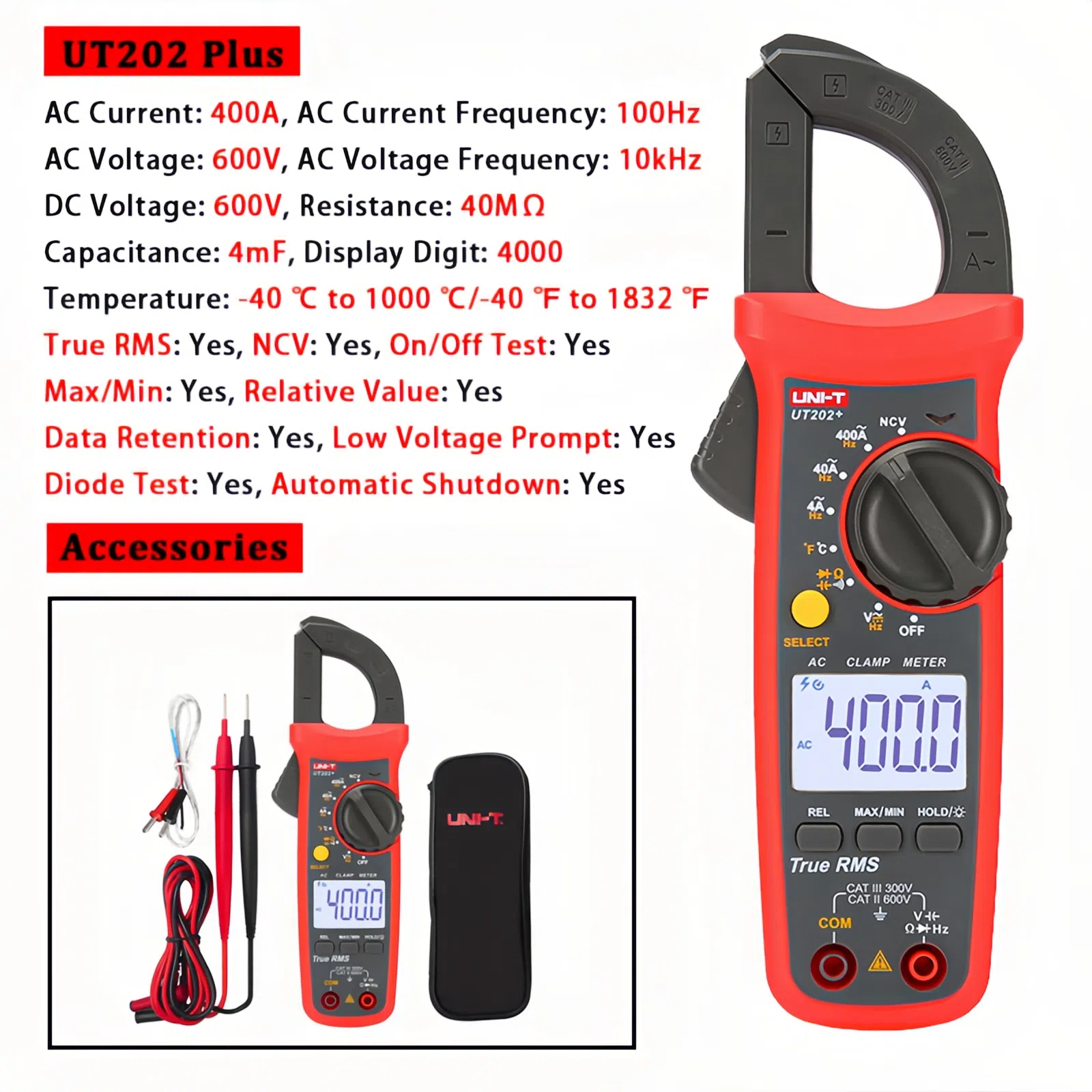 UNI-T UT202A+ UT210 SERIES Clamp Meter AC/DC Digital Voltmeter Ammeter ...