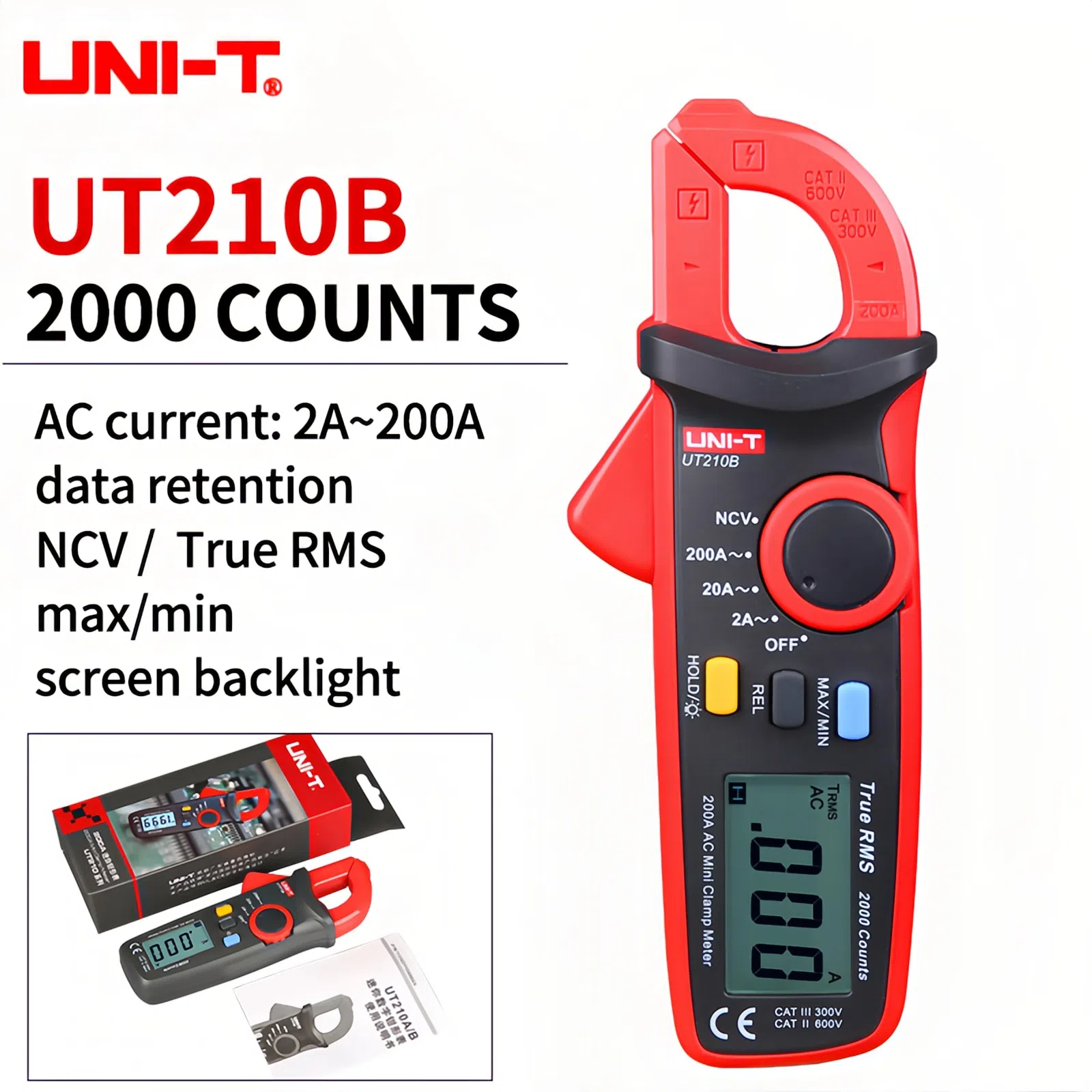 UNI-T UT202A+ UT210 SERIES Clamp Meter AC/DC Digital Voltmeter Ammeter ...