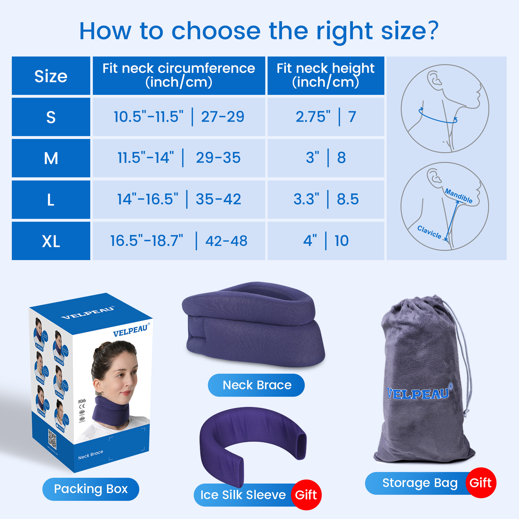 VELPEAU Neck Brace Sponge for Migraine Cervical Collar Relieves Pain ...