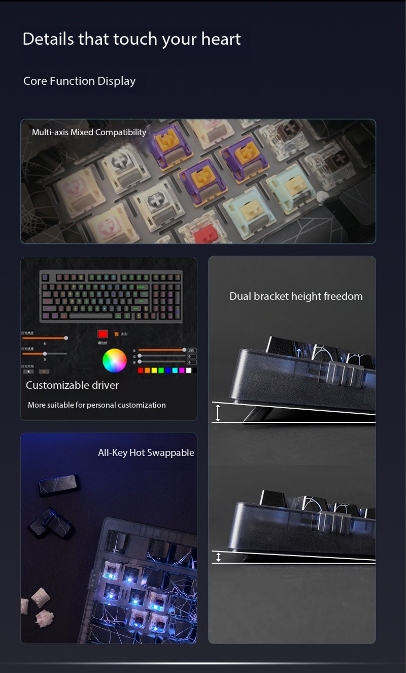 ZORNHER ZH980 black transparent spider web mechanical keyboard, gaming ...
