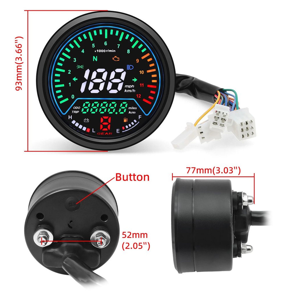Universal Motorcycle Speedometer with Tachometer, 12000 RPM, KM/H, MPH ...