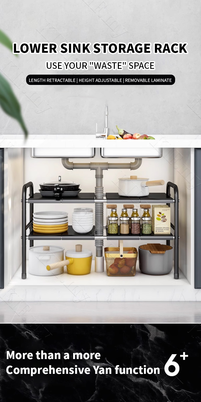 Rak Dapur Under Sink Rack Expandable Kitchen Organizer Stainless Steel ...