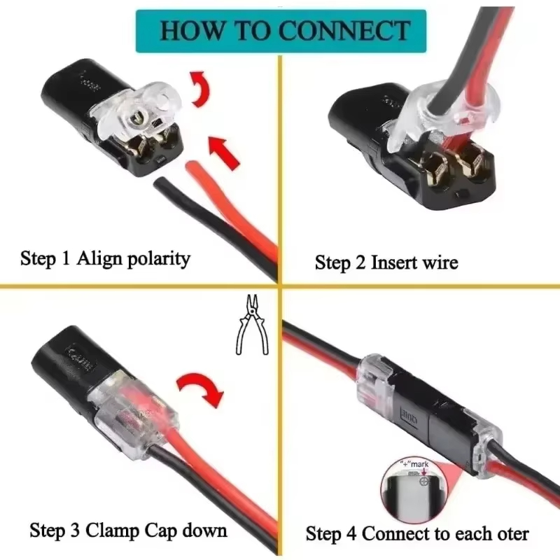 200Pcs 2 Pin Way Plug Electrical Connectors with Locking Buckle Push-in ...