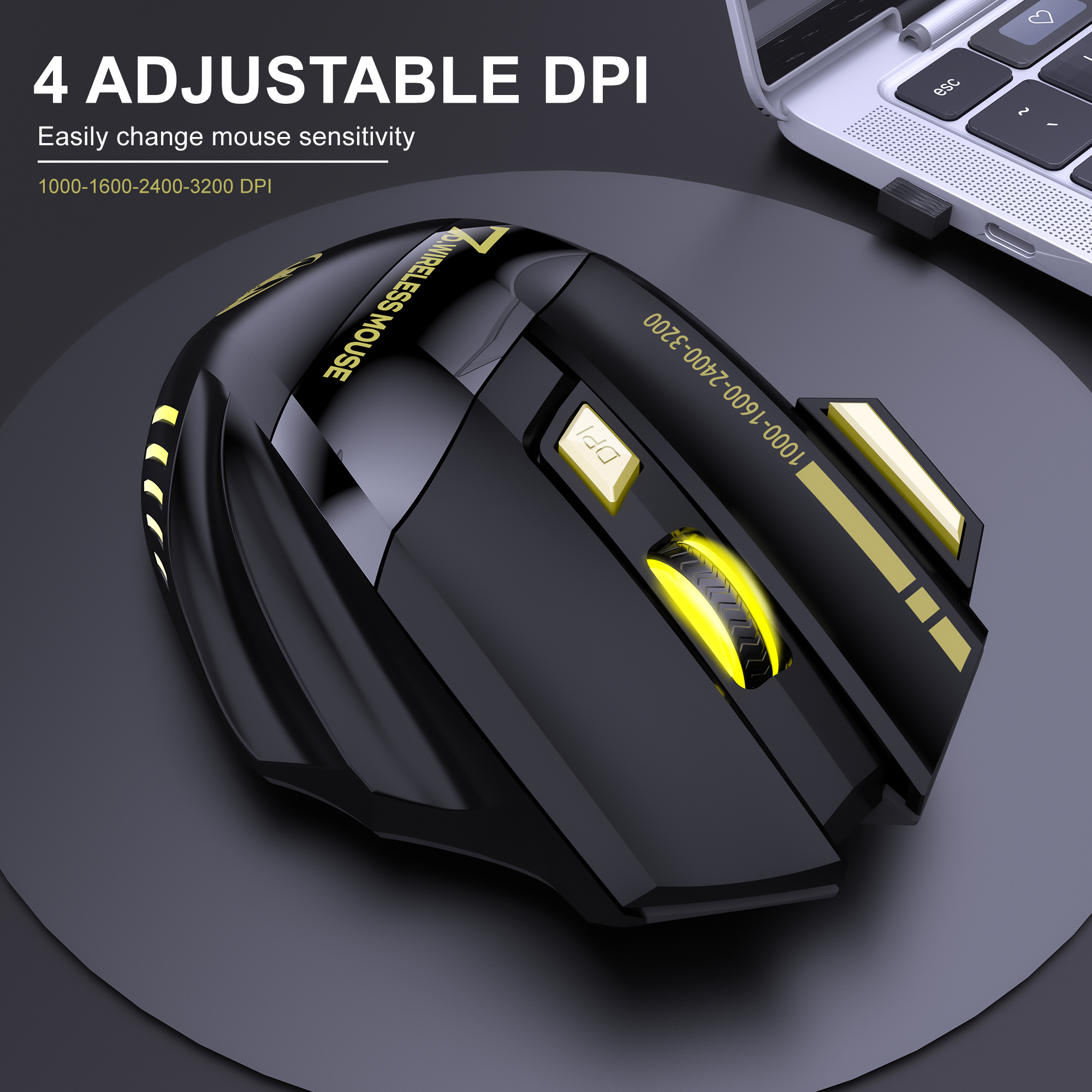 7D Wireless Gaming Mouse RGB Lighting 4 DPI Levels Esports + 500 Cycles ...
