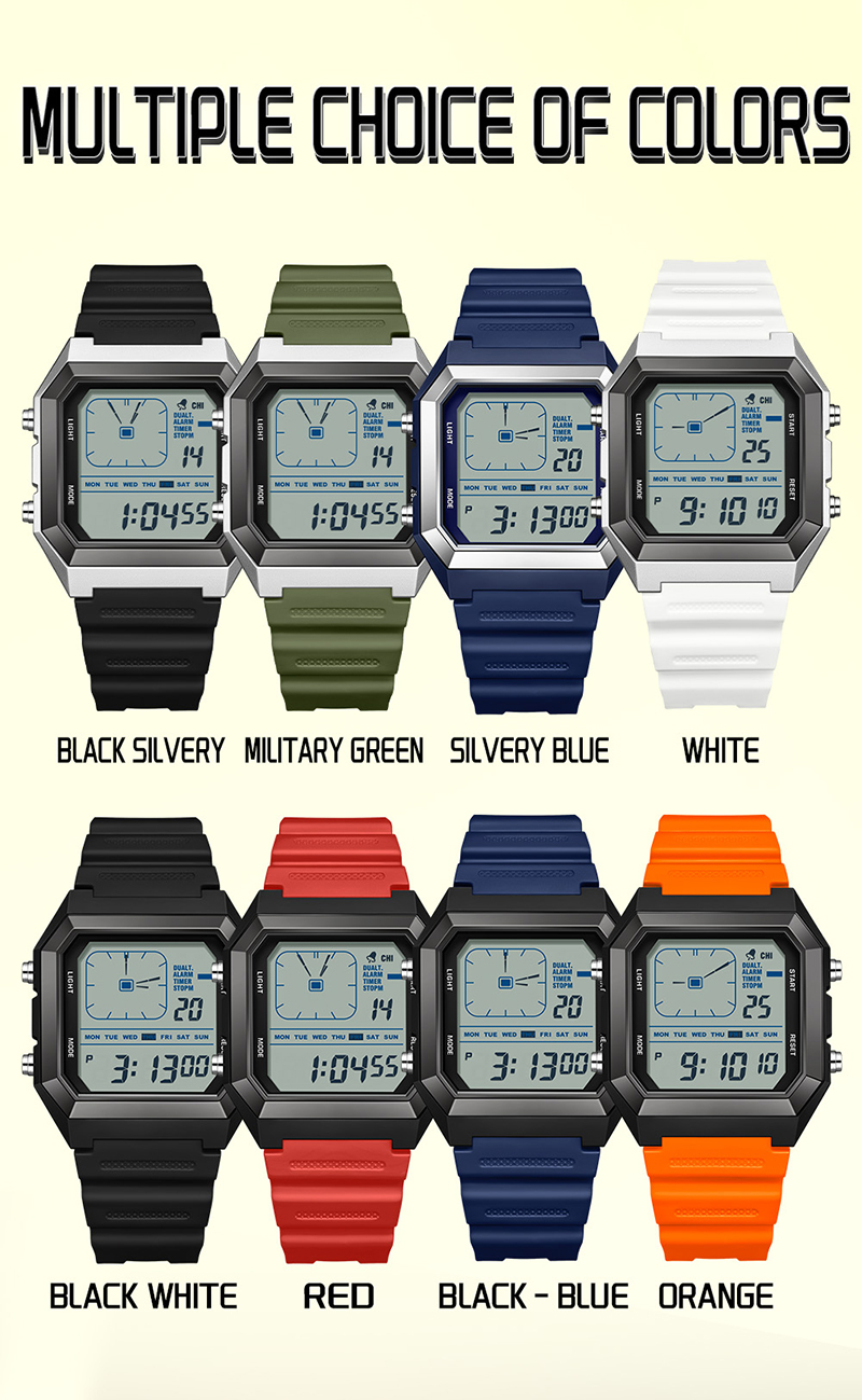 SANDA 6307 Modern Retro Digital Men's Watch Dual Time Display ...