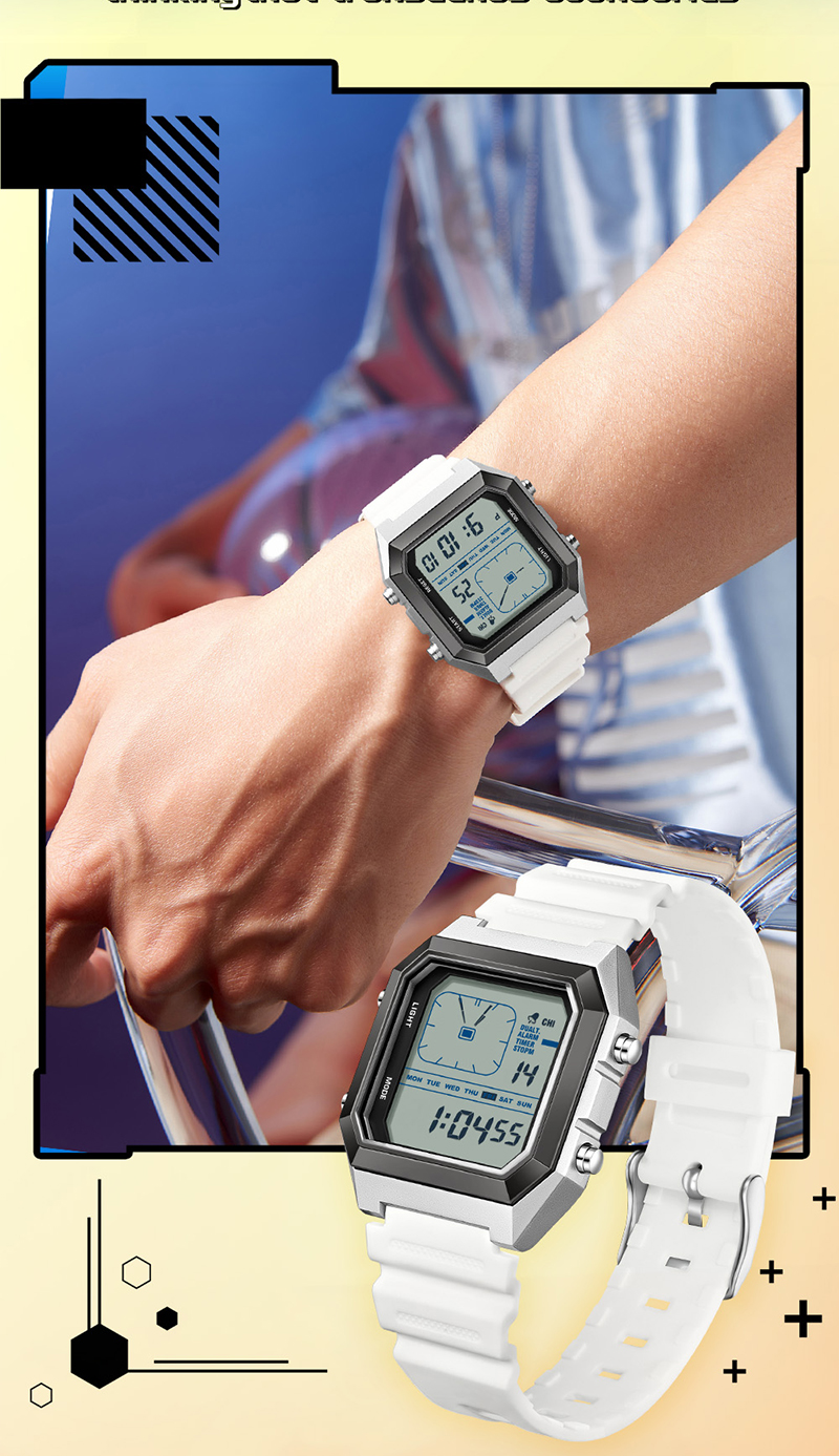 SANDA 6307 Modern Retro Digital Men's Watch Dual Time Display ...