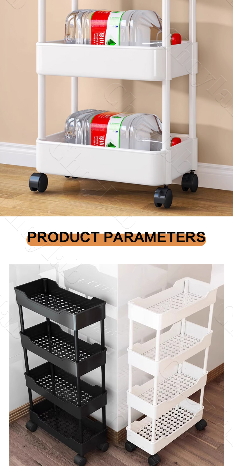 Multifunction 3/4/5-Tier Rolling Trolley Cart Kitchen Rack Movable ...