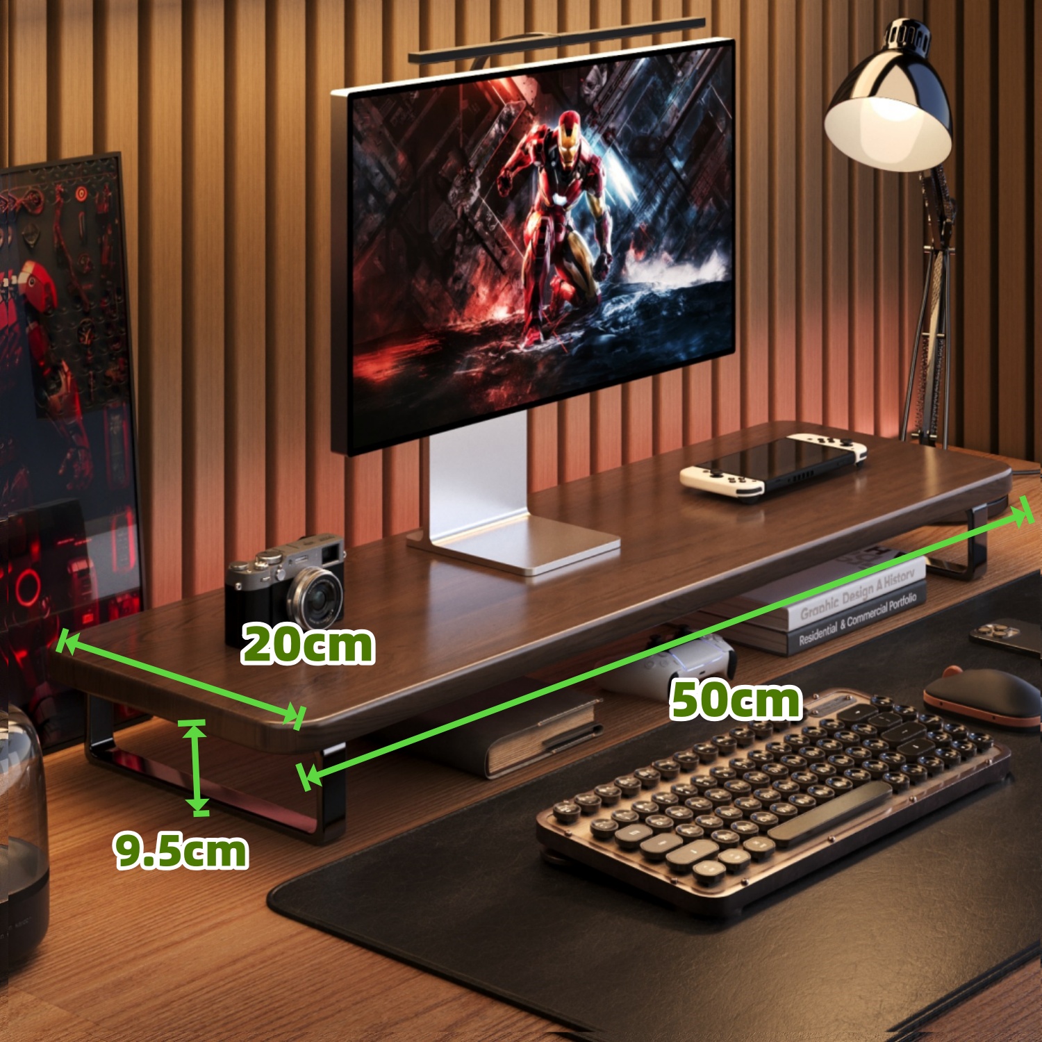 Wooden Computer Monitor Stand Desktop PC Rack Table Organizer Monitor ...