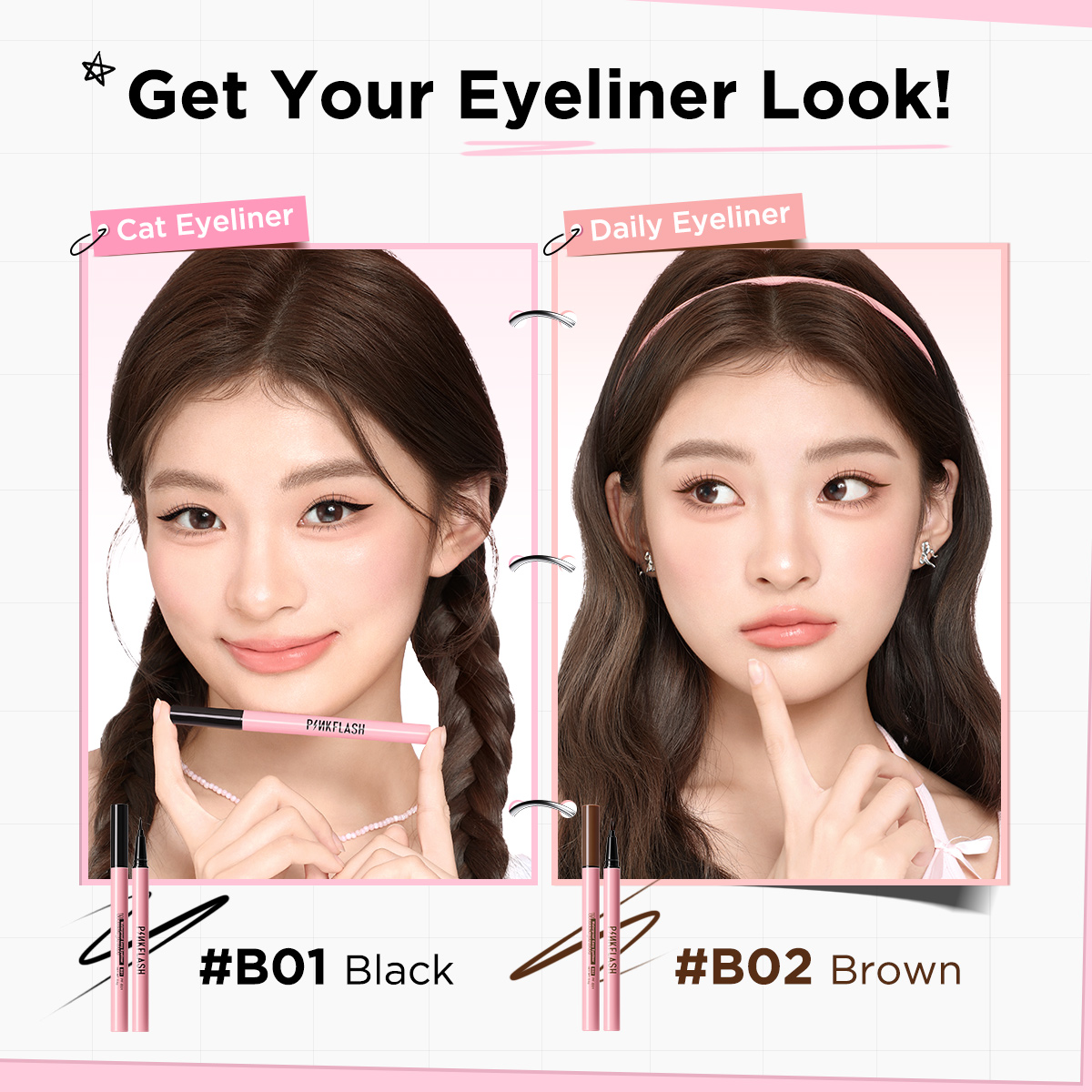 【Ready Stock】PINKFLASH Black Brown Eyeliner Evenly Pigmented Long ...
