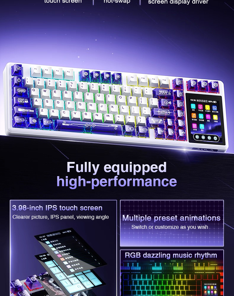AULA L99 Smart Display Mechanical Keyboard Tri-Mode Touch Control ...
