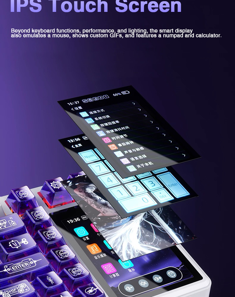 AULA L99 Smart Display Mechanical Keyboard Tri-Mode Touch Control ...