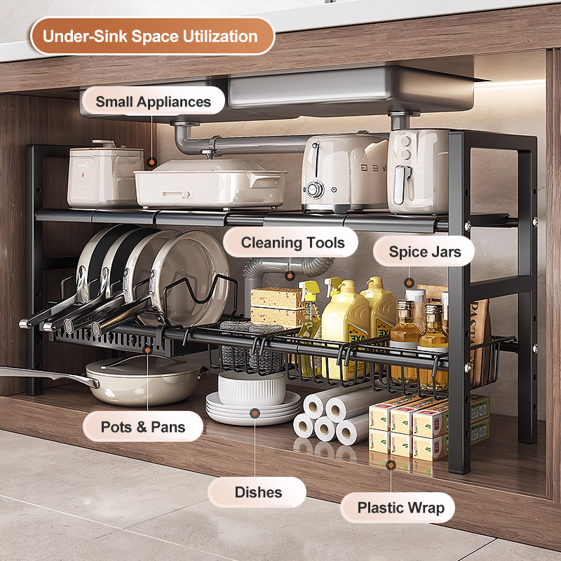 iSPECLE Retractable Kitchen Rack under Sink Organizer Rack Kitchen Pot ...