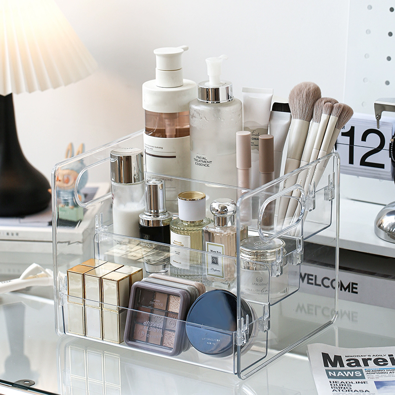 3-Layered Desktop Storage Box Transparent Acrylic Cosmetics Perfume ...