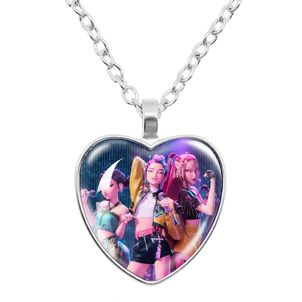 Fashion KPop Demon Hunters Heart Shaped Necklace For Kids HUNTR