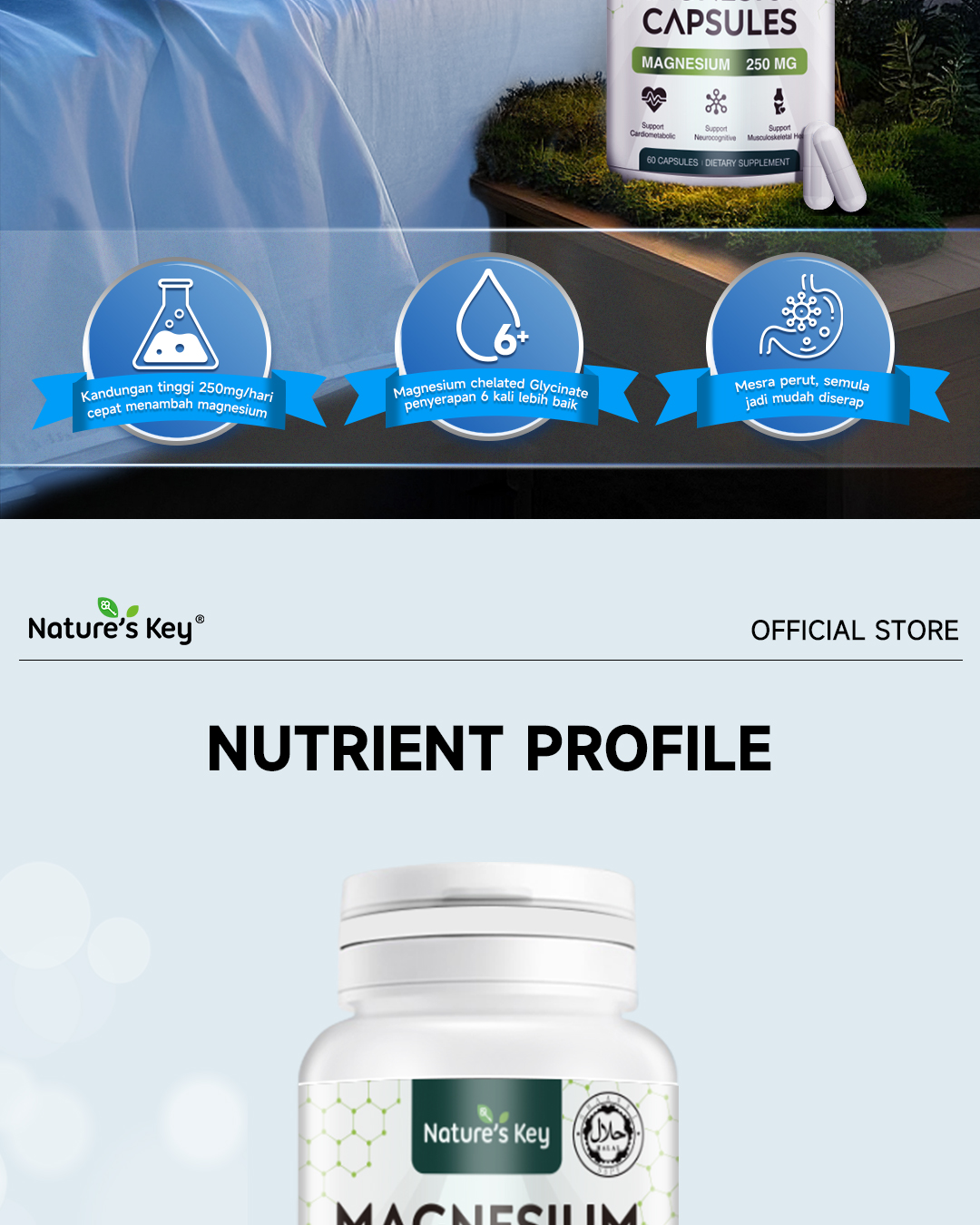 【BUY 4 GET 1 FREE】Nature's Key Magnesium Glycinate 250mg Supports ...