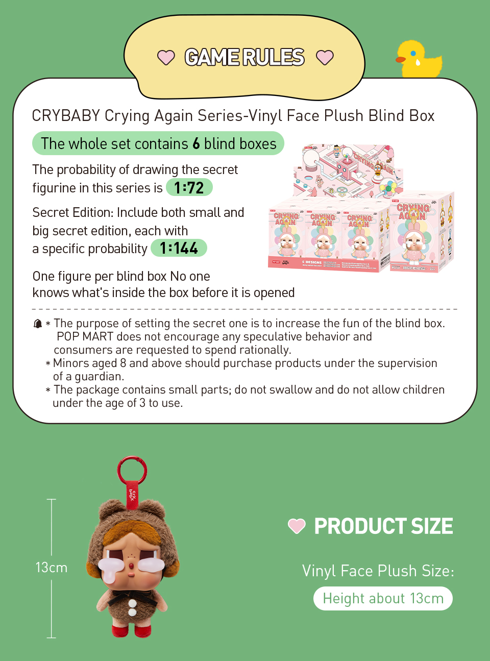 POP MART CRYBABY Crying Again Series-Vinyl Face Plush Blind Box Action ...