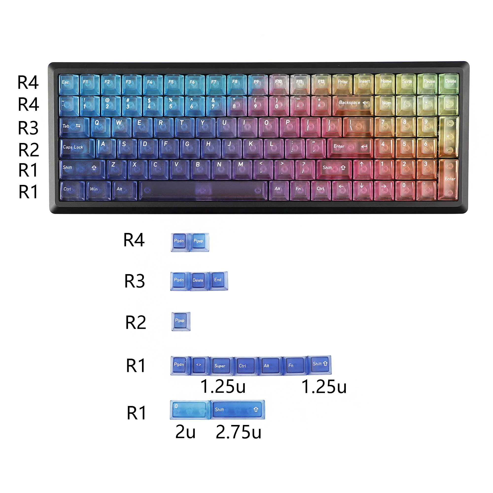 YMDK 115 Key Rainbow Gradient Theme Frosted Clear Cherry Profile PC ...