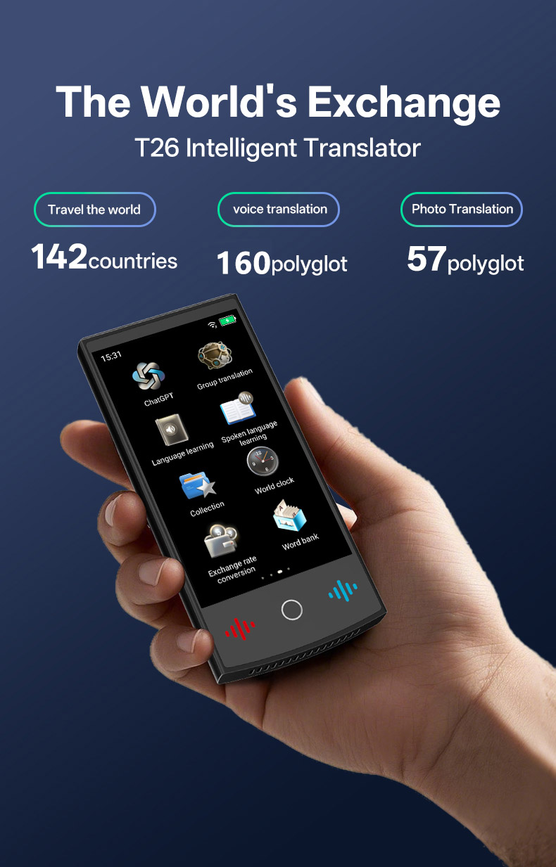 New T26 AI intelligent translator Portable Language Real-time Smart ...