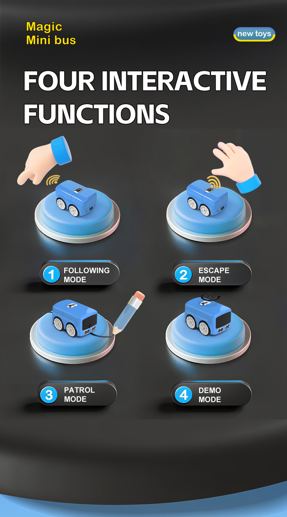 Intelligent RC Magic Mini Bus Car Toy Gesture Follows with Automatic ...