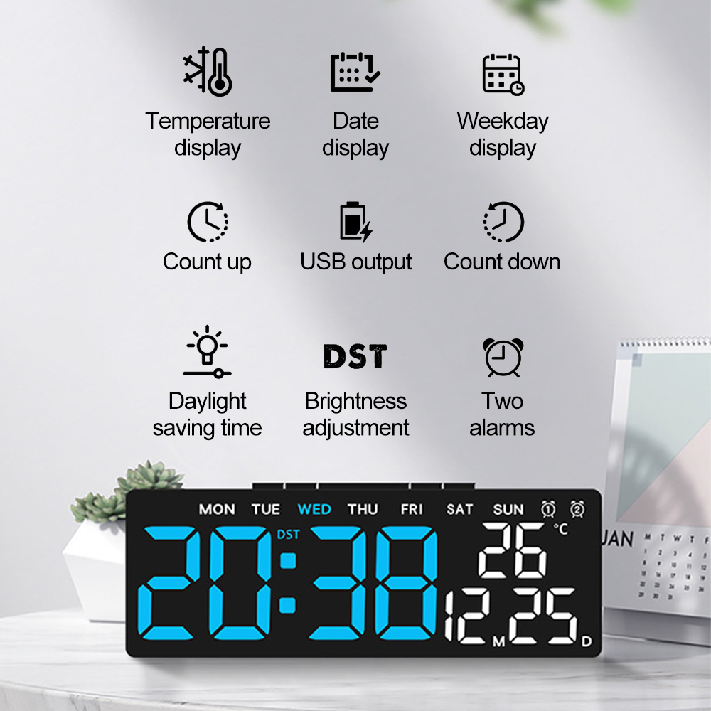 INSMART Multi-function Digital Wall Clock Large Display LED Digital ...
