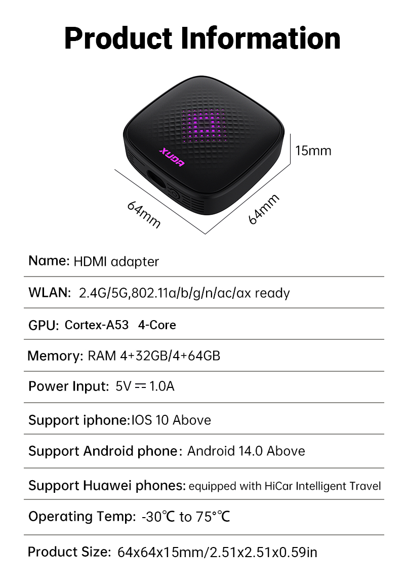 XUDA Wireless CarPlay Android Auto Ai BoxNew Android 14 3In1+HDM|+Hai ...