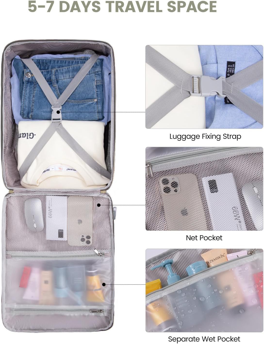 EIATL 4-piece set with 180 ° opening and closing backpack, 17 inch ...