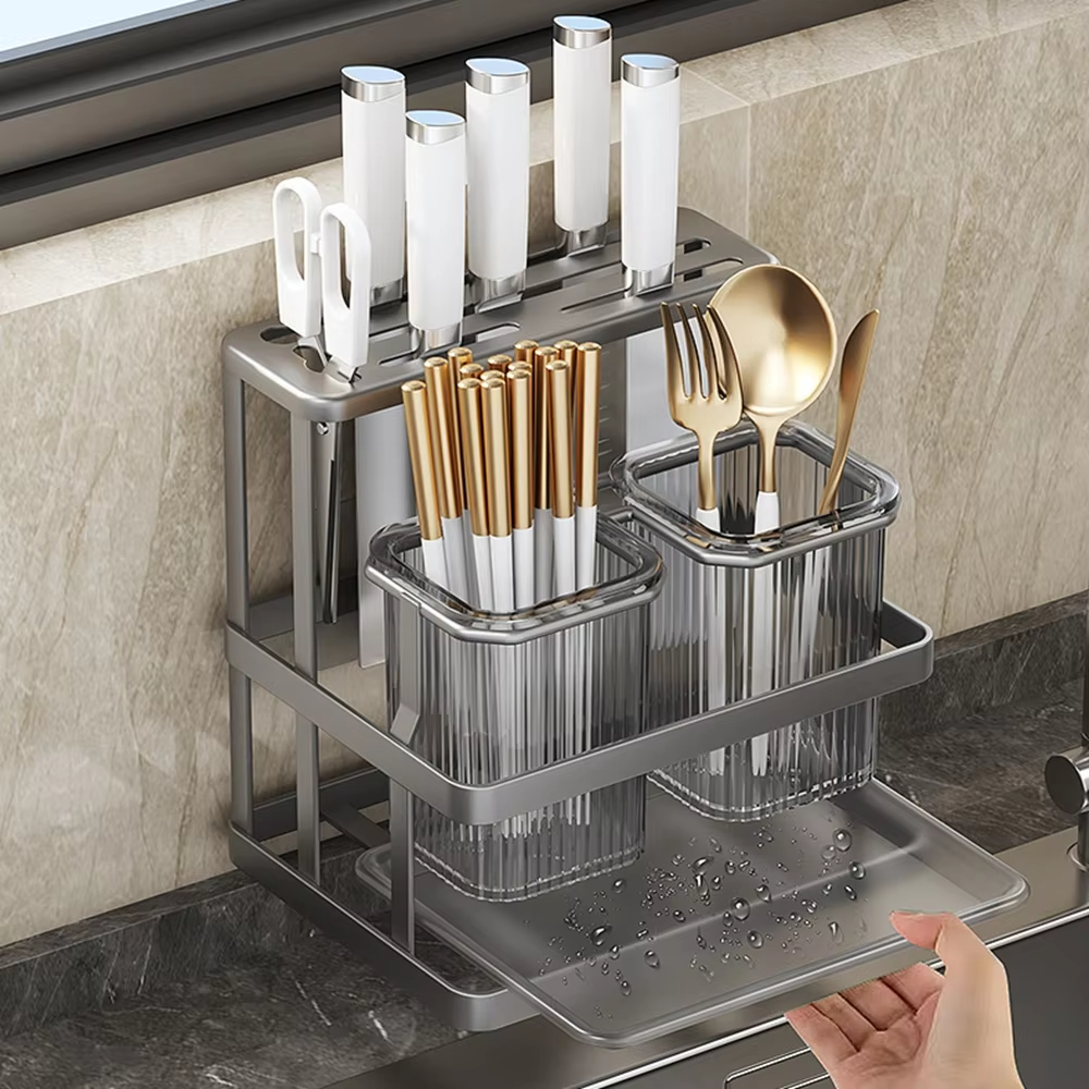 Wall Mounted Kitchen Utensil Organizer – Punch-Free Cutlery Storage ...