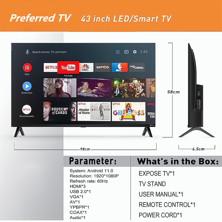 Digital TV 32 Inch 4K UHD Preferred 1080P LED Television 43 Inch TV ...